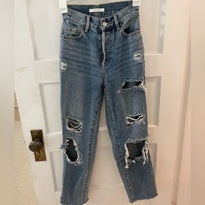 PacSun Medium Wash Ripped High Rise Straight Leg Jean Size 22